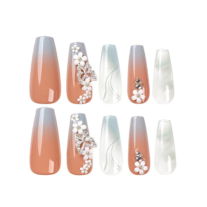 Cherry Blossom Paradise| Long Coffin Manicure  | Press On Nails N689