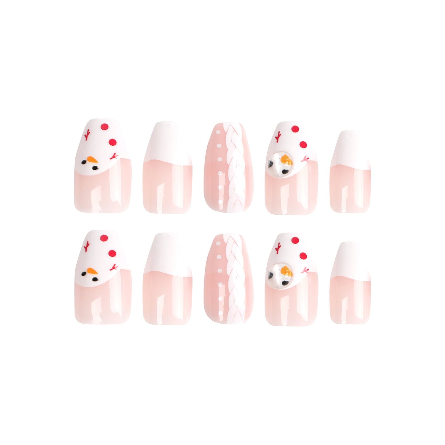 Snowy Delight | Medium Coffin Manicure | Press On Nails N500