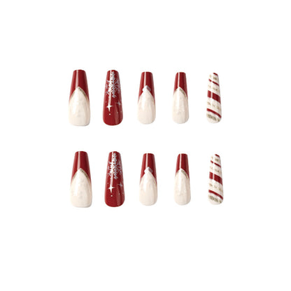 Snowy Red Christmas Bliss| Long Coffin Manicure  | Press On Nails N422