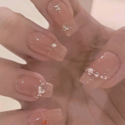 Serene Nude Diamonds| Medium Coffin Manicure | Press On Nails N345