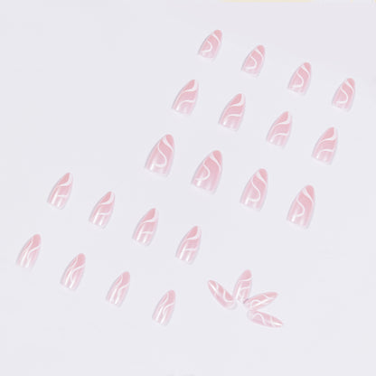 Whisper Pink Swirl| Medium Almond Manicure | Press On Nails N674