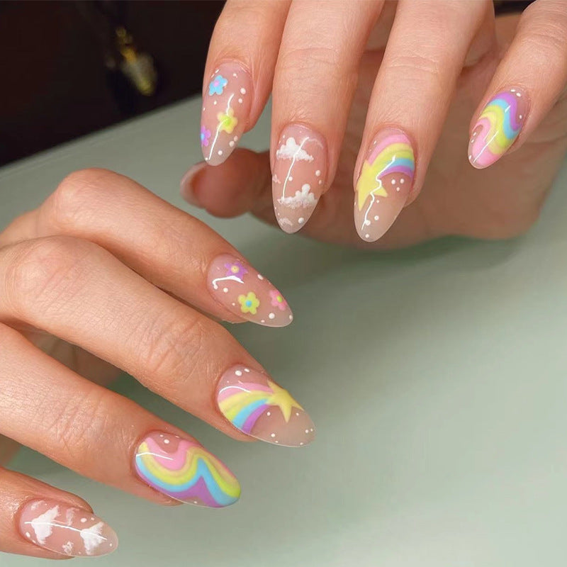 Rainbow Petal Universe| Medium Almond Manicure | Press On Nails N427