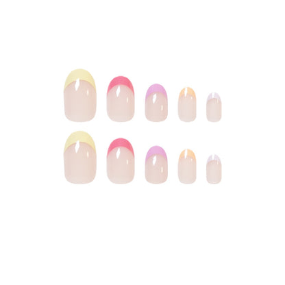 Sunny Pastel French| Short Almond Manicure | Press On Nails N647