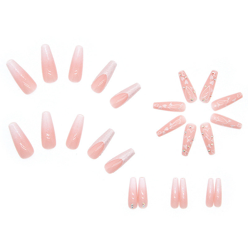 Pastel Pink Heart| Long Coffin Manicure  | Press on Nail