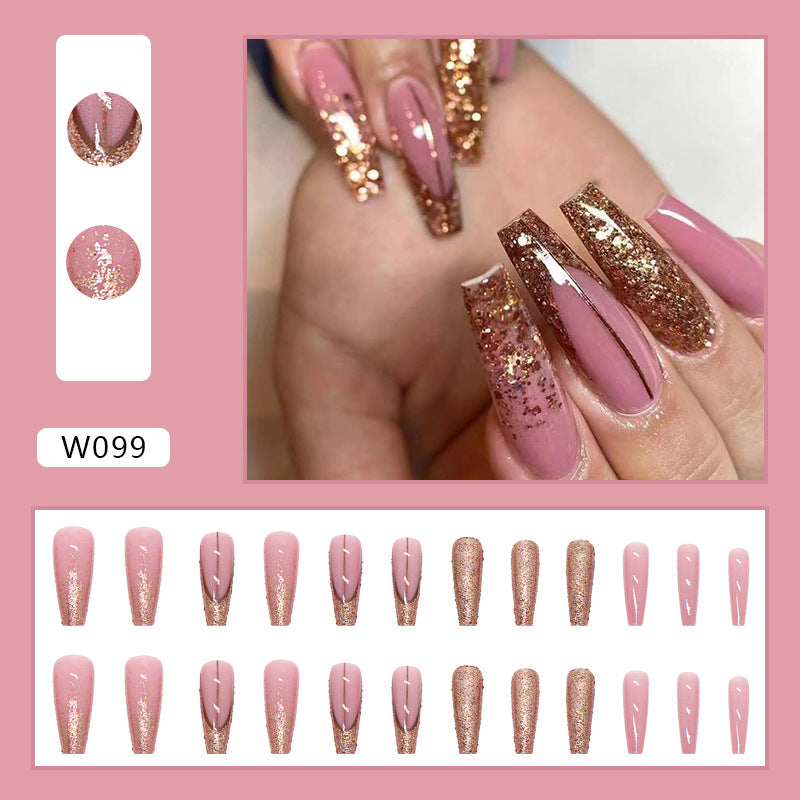 Glistening Blush Gold | Long Coffin Manicure  | Press On Nails