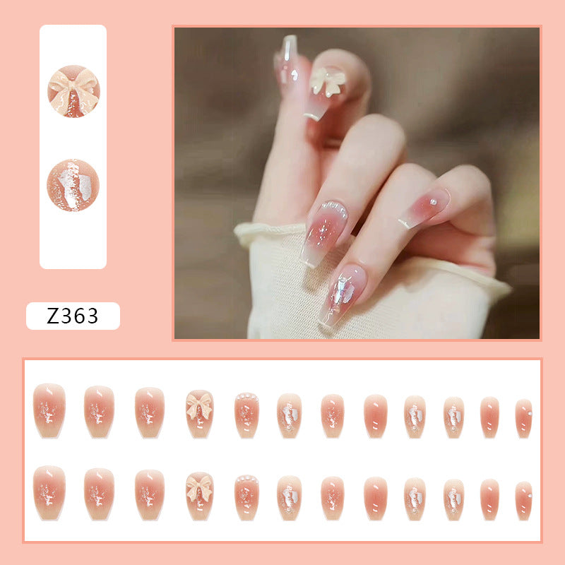 Sparkling Blush bowknot | Long Coffin Manicure  | Press On Nail