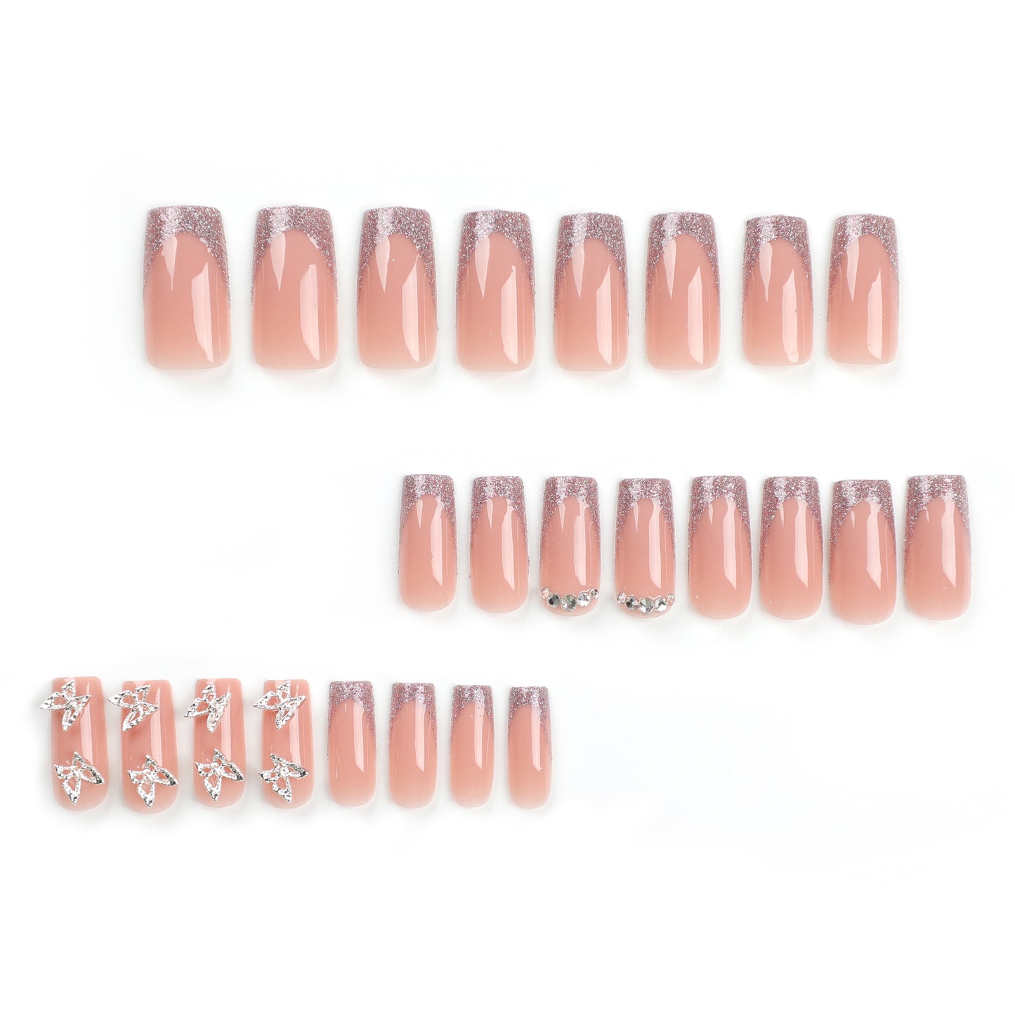 Peachy Blissful Flutter| Medium Coffin Manicure | Press On Nails N653