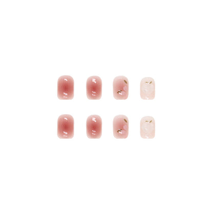 Sweet Peach Flower | Short Squoval Manicure | Press On Nail