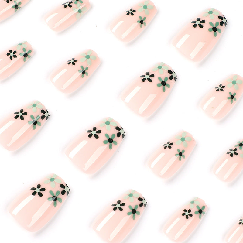 Petite Green Floral| Medium Coffin Manicure | Press On Nails N777