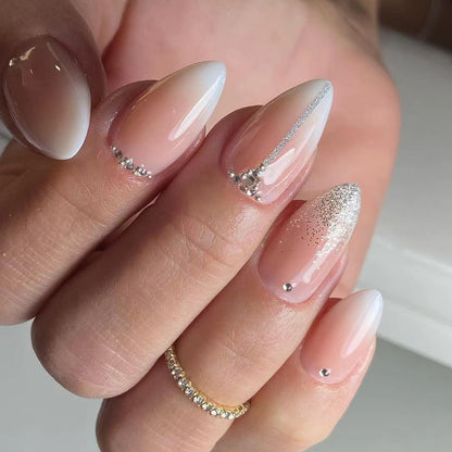 Peachy Diamond Brilliance| Medium Almond Manicure | Press On Nails N602