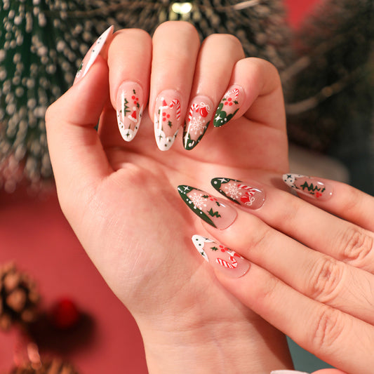 Merry Mistletoe Magic| Medium Almond Manicure | Press On Nails N439