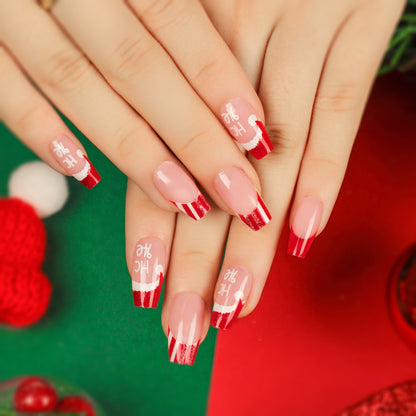 Red Velvet Hat Charm| Medium Almond Manicure | Press On Nails N463