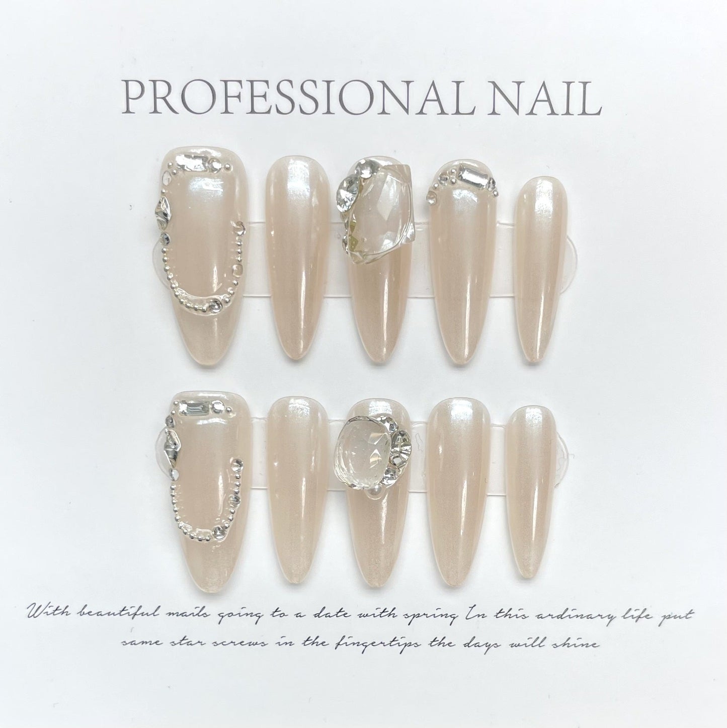 Dazzling Diamond| Long  Almond Manicure| Handmade Press On Nails H304