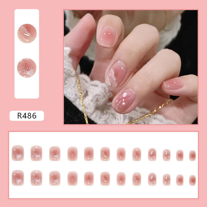 Peach Pink Pearl | Short Squoval Manicure | Press On Nail