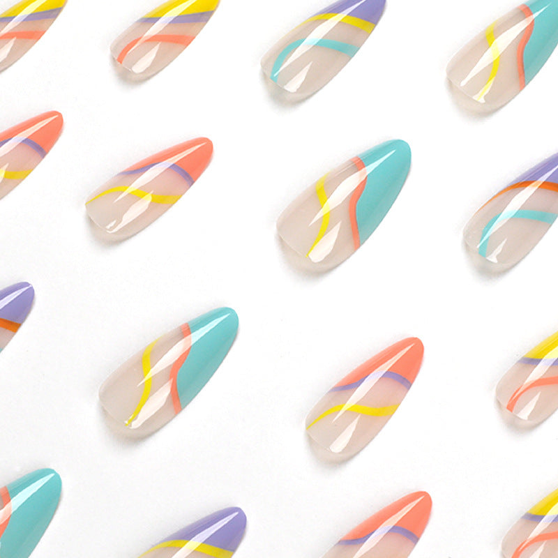 Pastel Rainbow Swirl | Medium Almond Manicure | Press On Nails N358