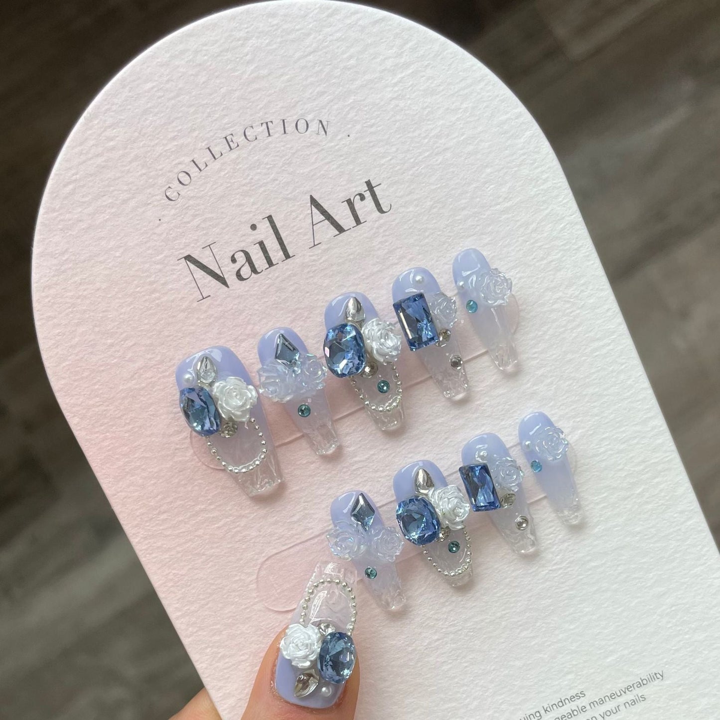 Sapphire Butterfly Essence|Long Coffin Manicure| Handmade Press On Nails H277