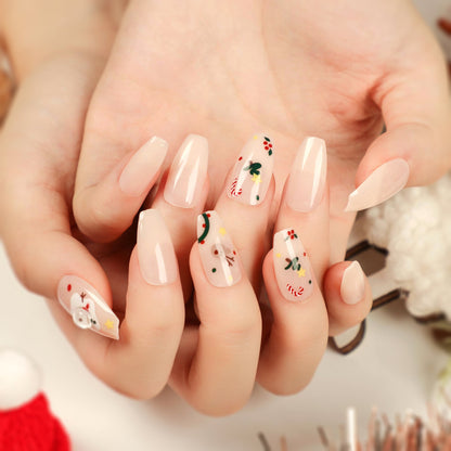 Snowy Delight | Medium Coffin Manicure | Press On Nails N500