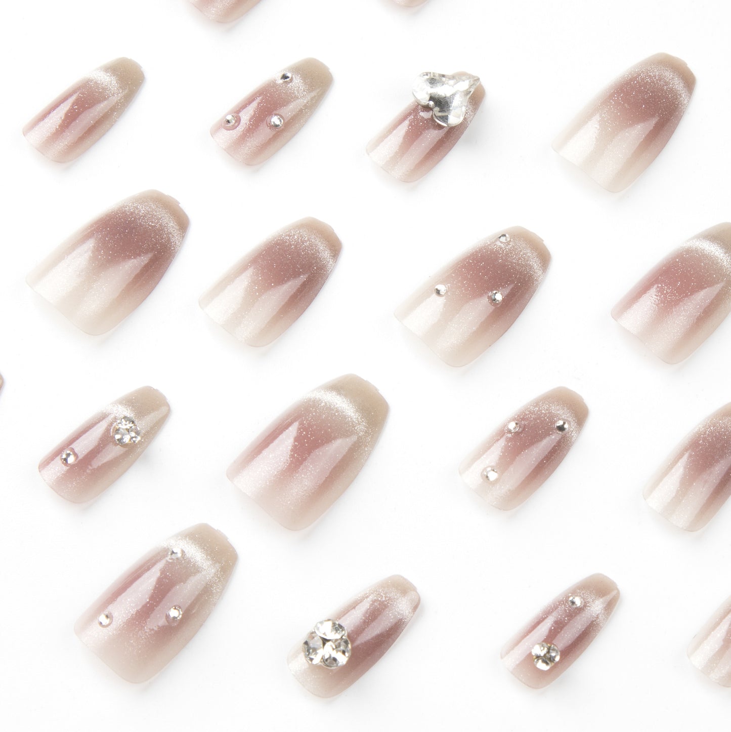 Love Gems in Smoky Pink| Medium Coffin Manicure | Press On Nails N773