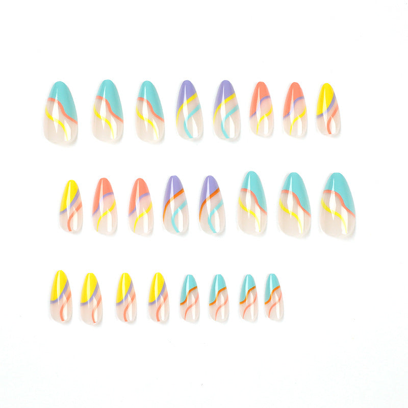 Pastel Rainbow Swirl | Medium Almond Manicure | Press On Nails N358