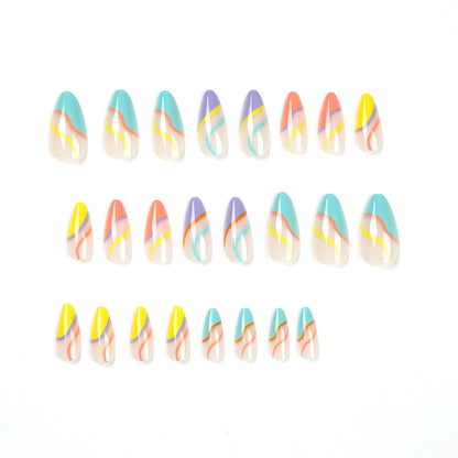 Pastel Rainbow Swirl | Medium Almond Manicure | Press On Nails N358