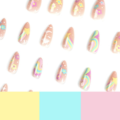 Rainbow Petal Universe| Medium Almond Manicure | Press On Nails N427