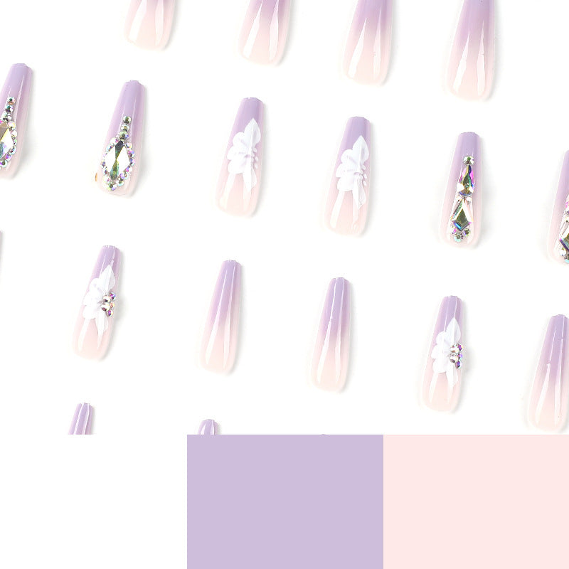 Diamond Glint French | Long Coffin Manicure  | Press On Nails N384