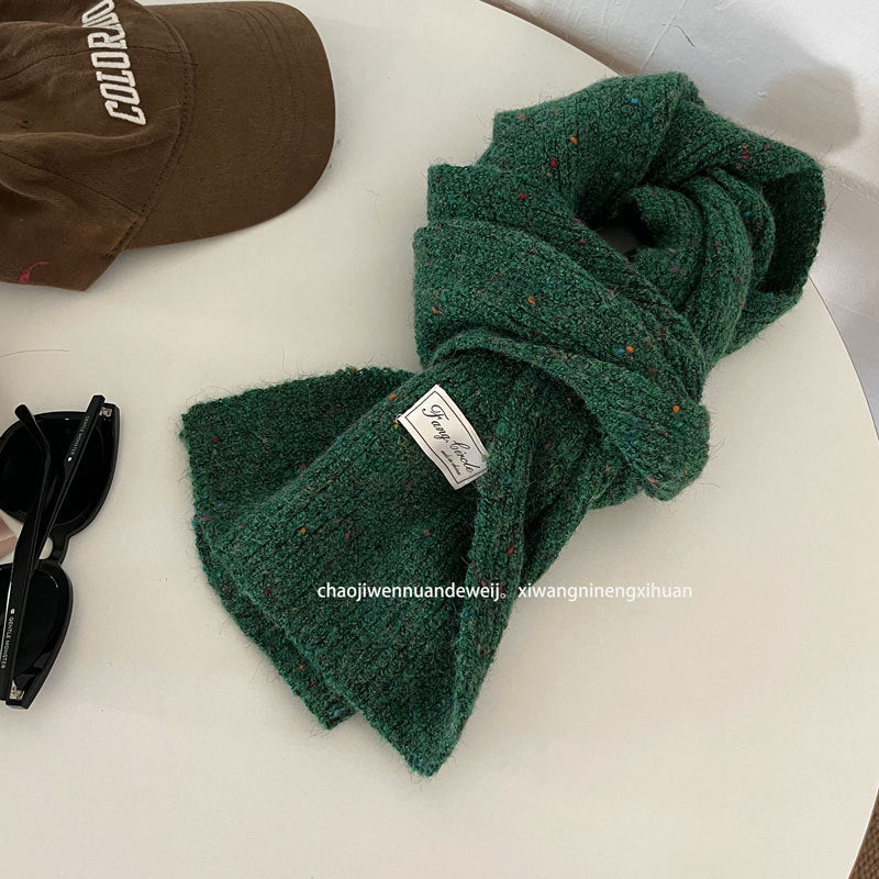 Green Vibe Cozy Winter Cashmere Solid Color Scarf Wool Knitted Scarf W2