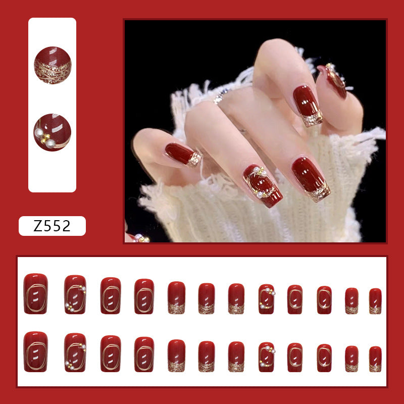 Crimson Red Heart Brush | Short Squoval Manicure | Press On Nail