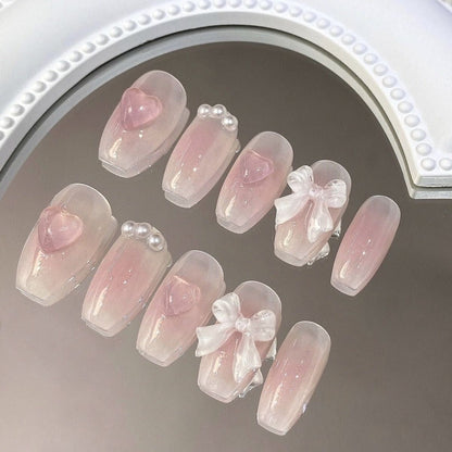 Vivacious Blushing| Long Coffin Manicure  | Handmade Press on Nails H50