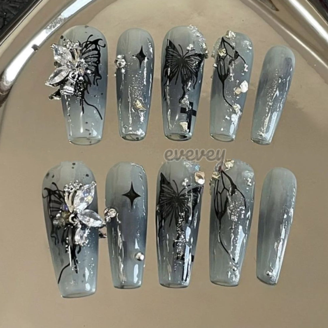 Butterfly Serenade | Long Coffin Manicure  | Handmade Press on Nails H39