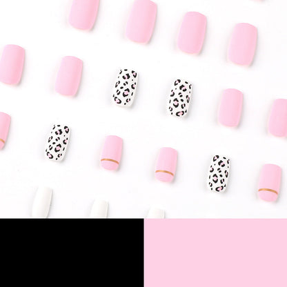 Pink Leopard Stripes| Medium Squoval Manicure | Press On Nails N435