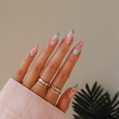 Serene Pastel Wave| Medium Almond Manicure | Press On Nails N621