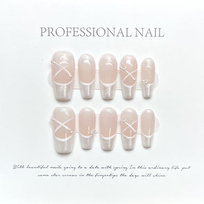 Ballet Elegance| Medium Coffin Manicure | Handmade Press On Nails H251