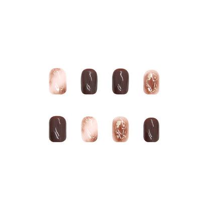 Brown Tortoise Shell Gold foil| Short Squoval Manicure | Press On Nail