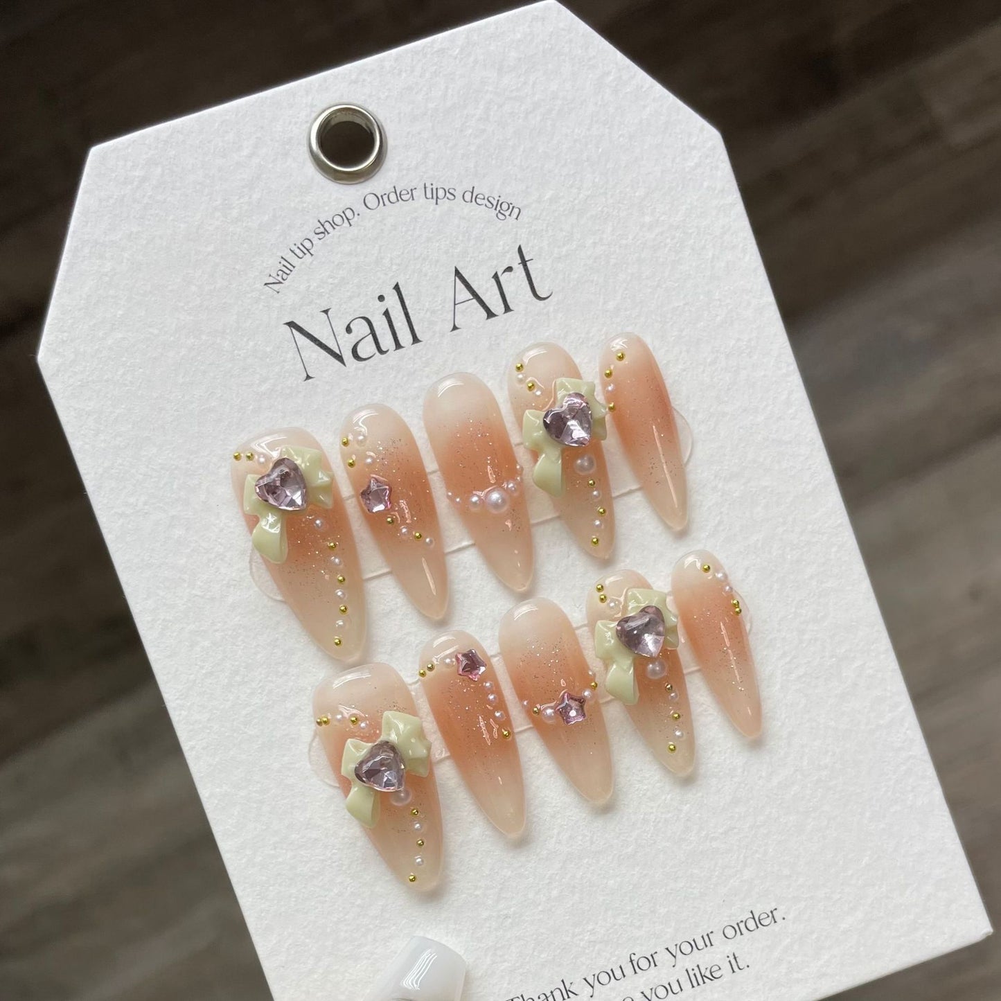 Fairylike Bow Enigma| Long Coffin Almond Manicure  | Handmade Press on Nails H91