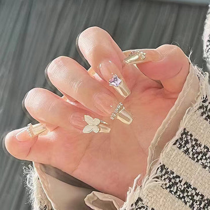 Champagne Butterfly | Long Coffin Manicure  | Press on Nail