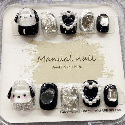 Pochacco Love | Short Squoval Manicure | Handmade Press On Nails H14