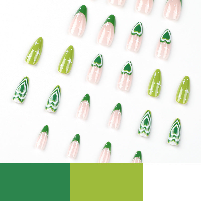 Zesty Green Hearts| Medium Almond Manicure | Press On Nails N775