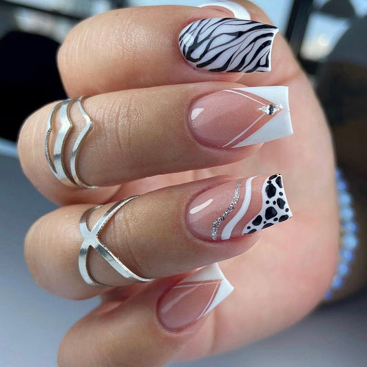 Wild Stripes&Spots| Medium Squoval Manicure | Press On Nails N610