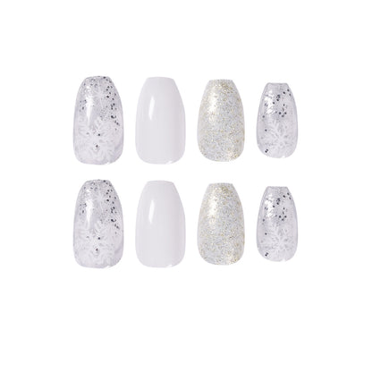 Frosty Snowfall| Medium Coffin Manicure | Press On Nails N436