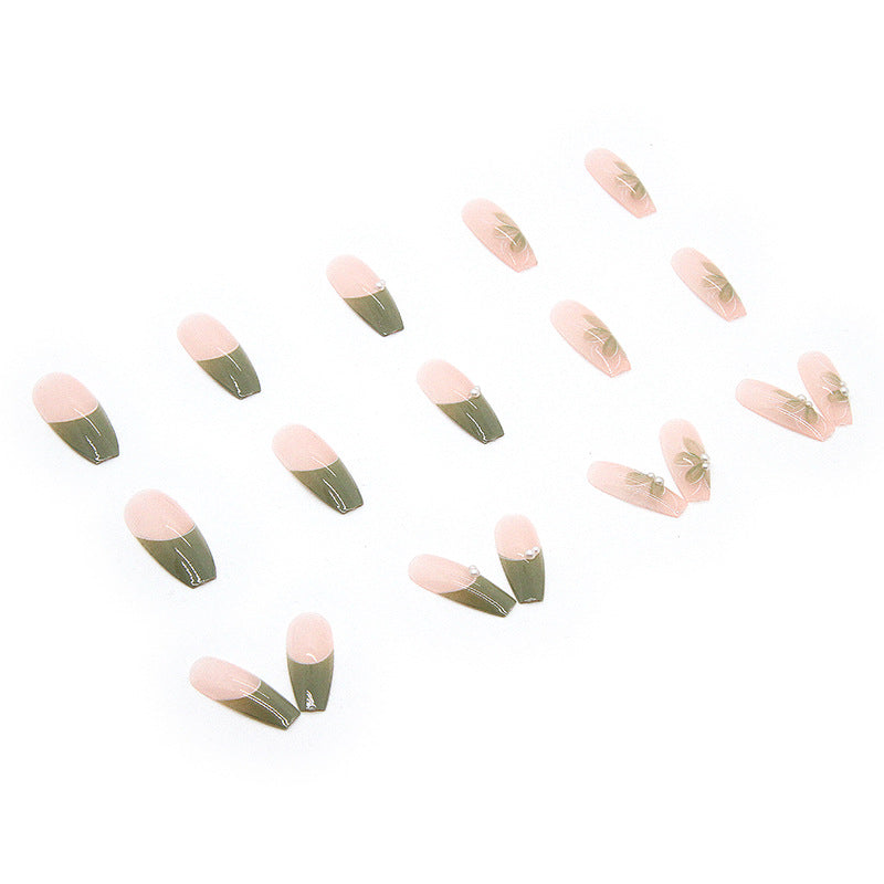 Greenery Bloom Pearl | Long Coffin Manicure  | Press On Nails