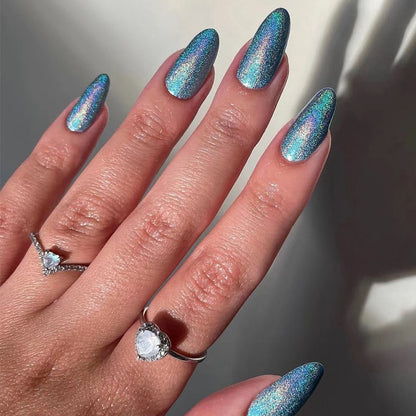 Azure Aurora  | Medium Almond Manicure | Press On Nails N677