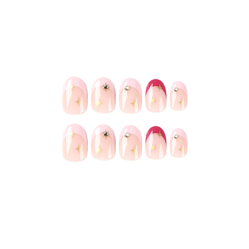 Sweet Rose Hue Stars| Short Almond Manicure | Press On Nails N609