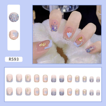 Misty Blue Glitz | Short Squoval Manicure | Press On Nails