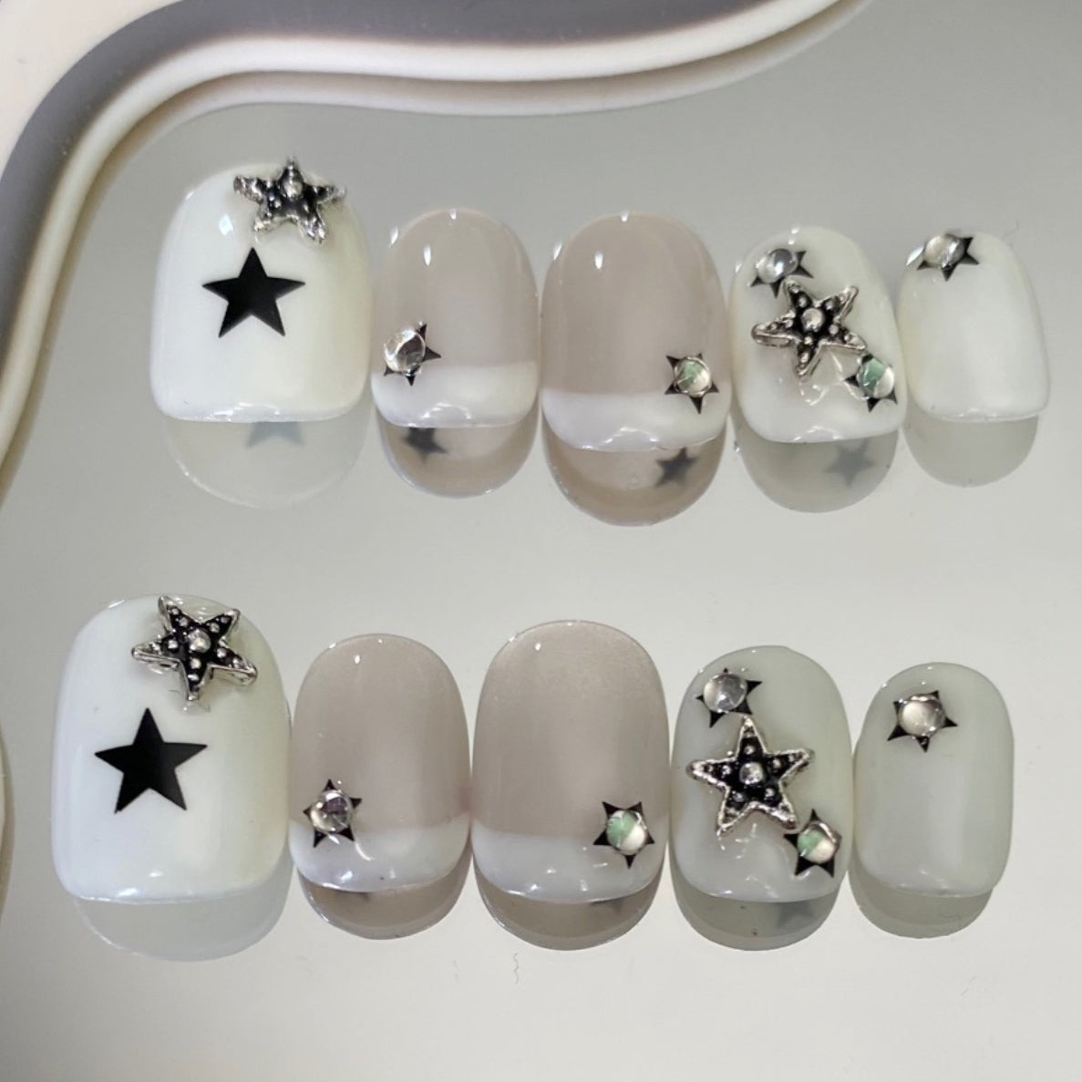 Stellar Charm| Short Squoval Manicure | Handmade Press On Nails H26