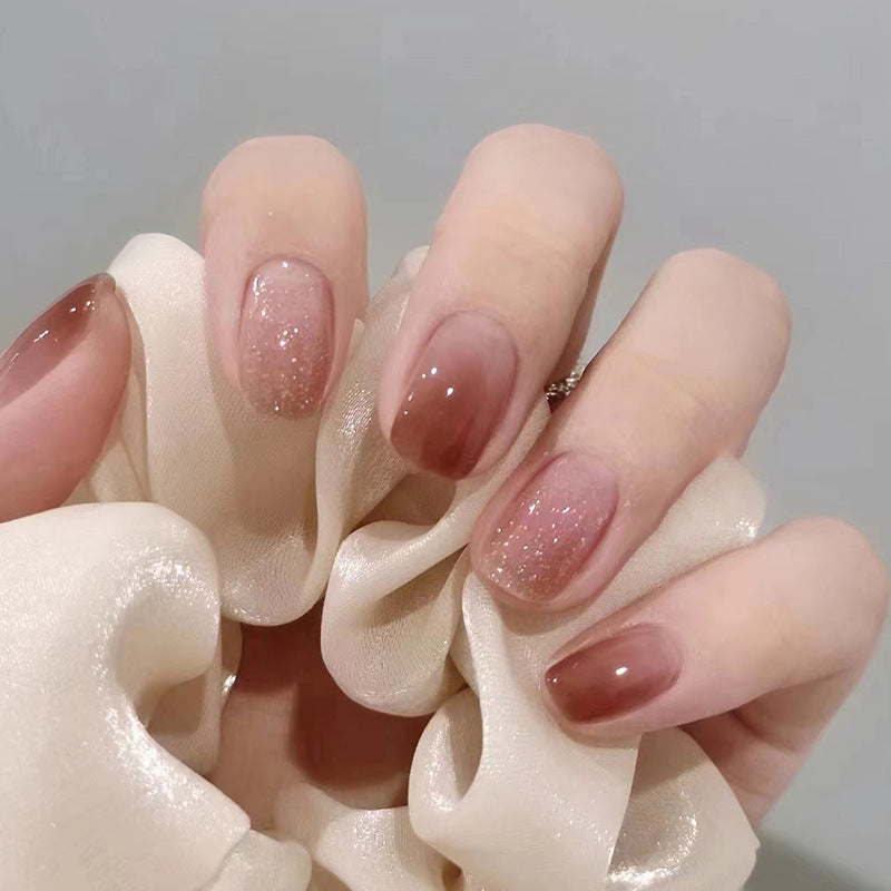 Pink Glitter French Ombre | Short Square Manicure | Press On Nail