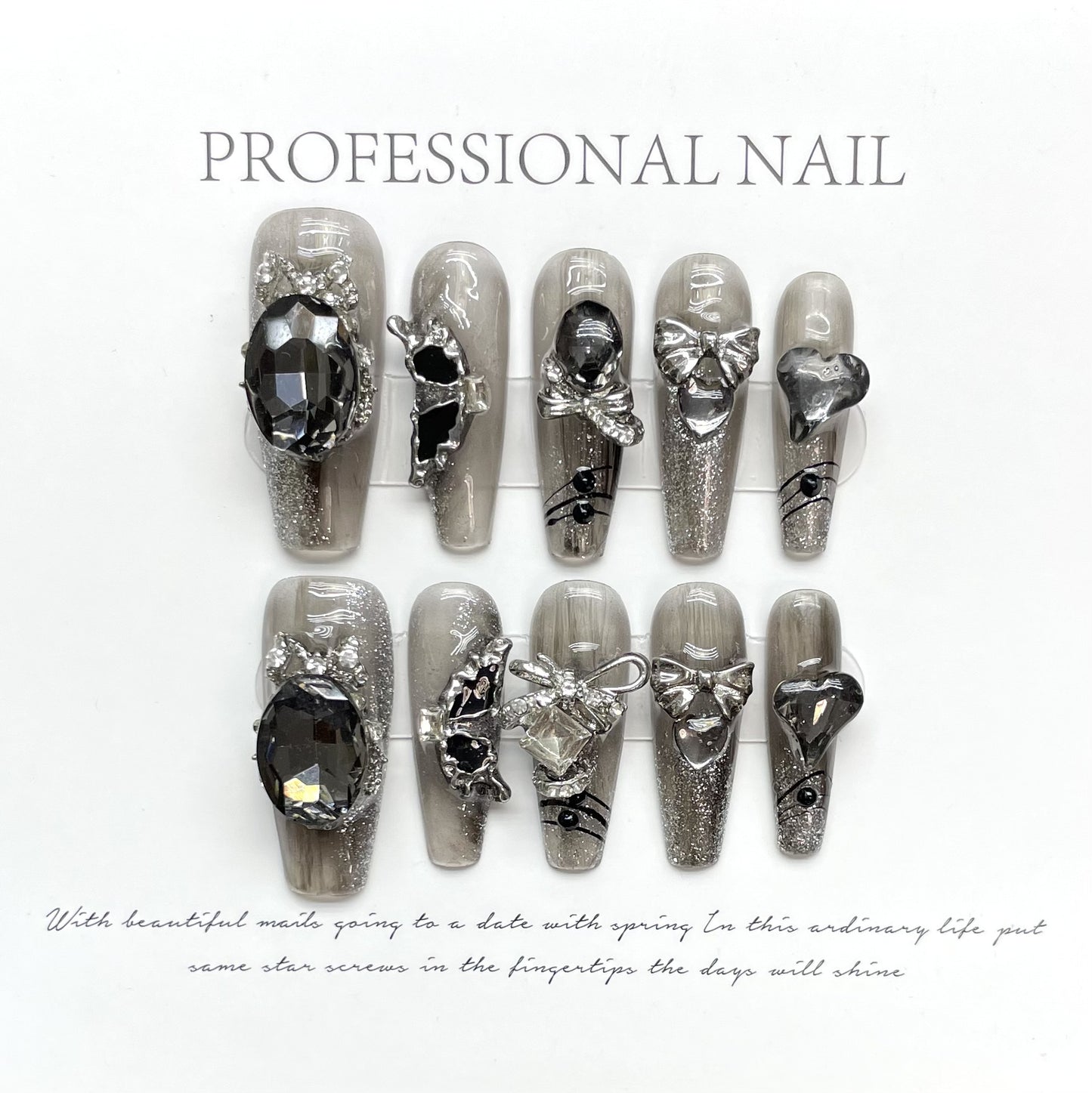 Nightfall Butterfly| Long Coffin Manicure| Handmade Press on Nails H287