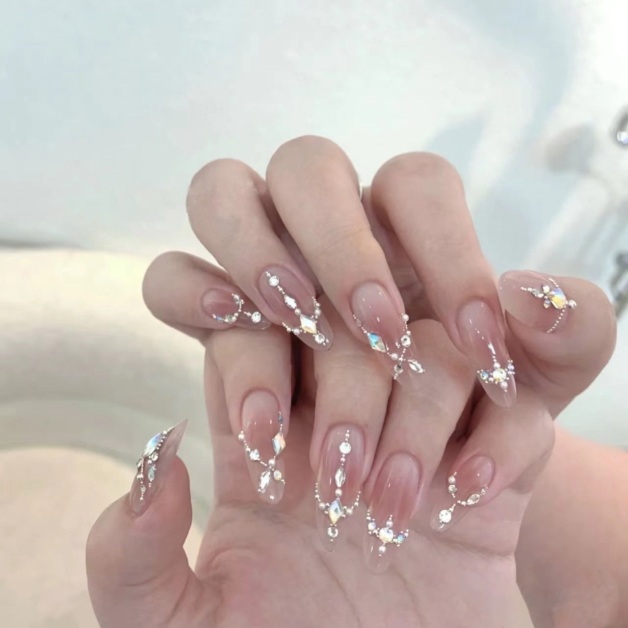 Soft Pink Ballet | Medium Almond Manicure | Handmade Press On Nails H217