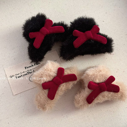 Mini Plush Bow Hair Clip |Hair Claw |Hair Barrette 2pcs A112