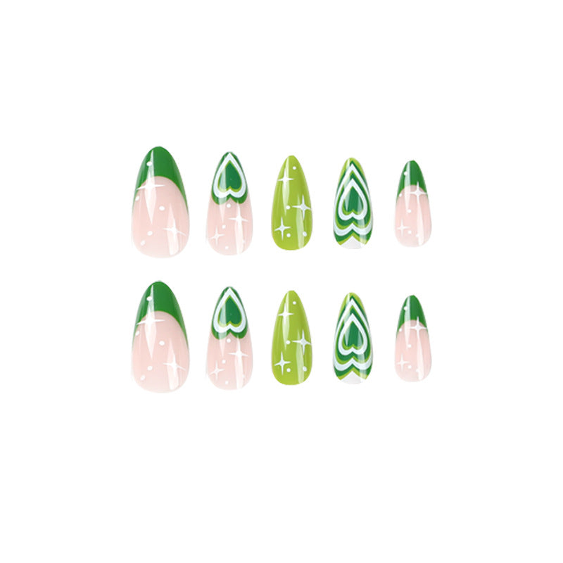 Zesty Green Hearts| Medium Almond Manicure | Press On Nails N775